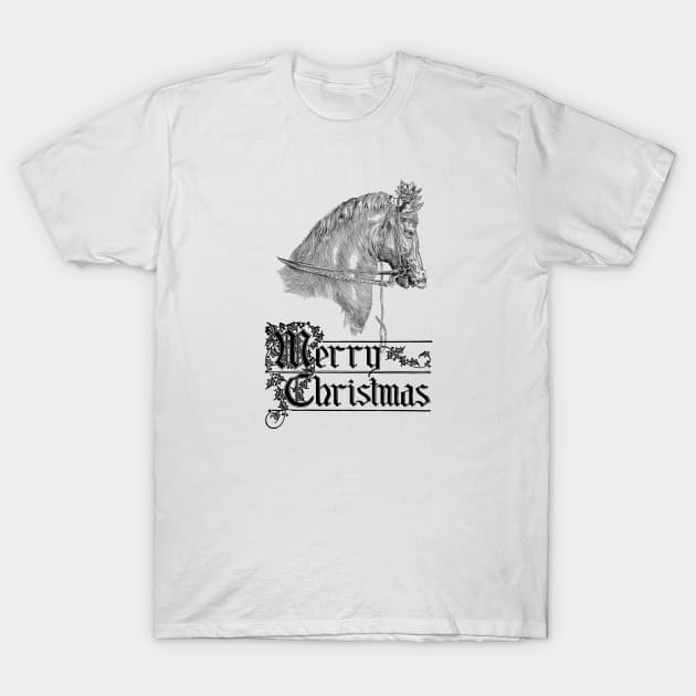 Merry Christmas with Dressage Horse T-Shirt by Biophilia